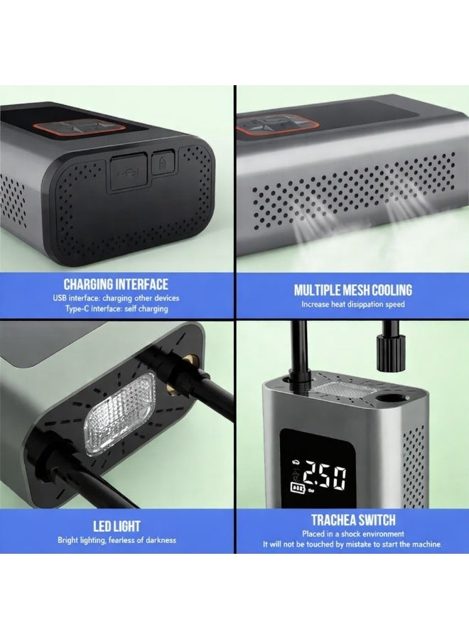 Dunekart Car Portable Air Compressor 150PSI, Automatic Air Pump Rechargeable Battery Power Bank with Digital LCD/LED Flashlight, Electric Tire Inflator for Car/Bicycle/Moto/Ball - Image 3